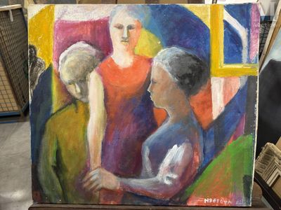 un tableau représentant un groupe de personnes debout ensemble