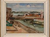 l'image d'une peinture représentant un bateau dans un plan d'eau