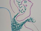 a drawing of a woman on a skateboard on a wall