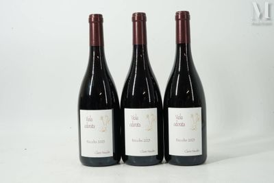 trois bouteilles de vin rouge sont alignées sur une surface blanche