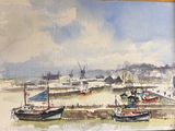 a picture of a painting of boats in the water