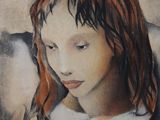 painting of a young girl with long red hair and a white shirt