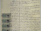 a piece of paper with writing on it and a stamp on it
