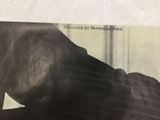 a black and white photo of a horse on a table