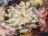 an oil painting of flowers in a vase on a table