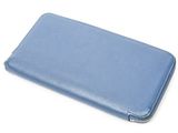 the blue leather wallet is open and ready to be used
