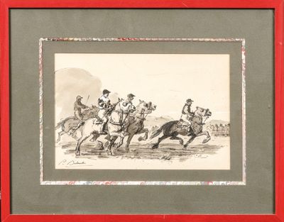 peinture d'un groupe d'hommes à cheval dans un champ