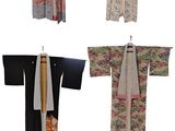 Plusieurs types de kimonos sont présentés sur un fond blanc