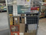 a cart with a lot of items in it in a warehouse