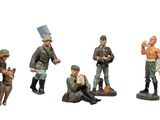 figurines of a group of soldiers with a dog on a white background