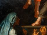 a painting of a group of people standing around a person on a cross