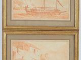 deux dessins encadrés représentant un bateau et un bateau sur un plan d'eau