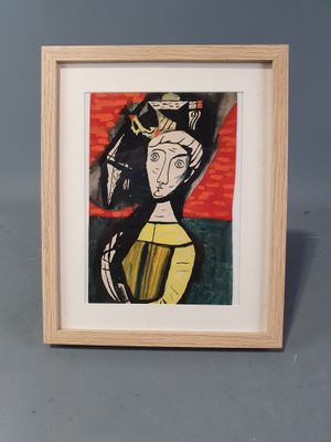 une image représentant un tableau encadré représentant une femme coiffée d'un chapeau