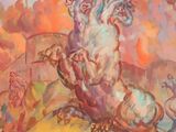 a painting of a horse that is jumping in the air