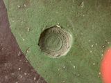 a green vase with a hole in the middle of it
