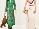 two women in long dresses with fringes and fringe bags