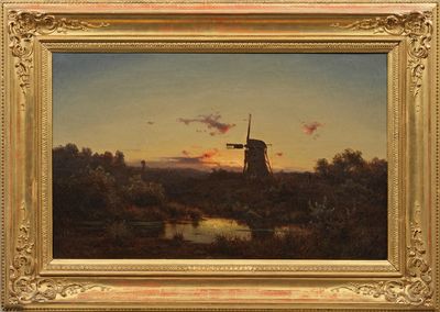 une image représentant un tableau d'un moulin à vent dans un champ