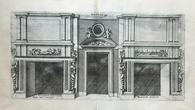 un vieux dessin représentant un bâtiment avec une horloge sur la façade