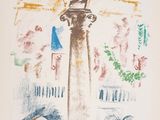 a picture of a drawing of a building with a clock on it