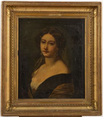 Ecole française vers 1860. Portrait de femme en buste.