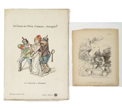 an old book with a drawing of a man and a woman in a carriage