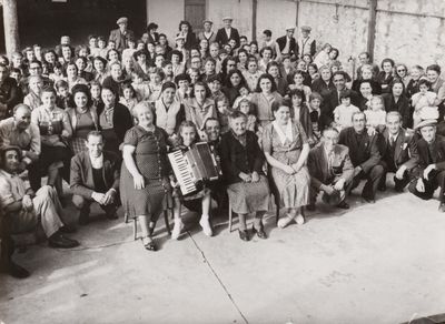 black and white photograph of a large group of people posing for a picture