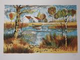 a picture of a painting of a boat in the water