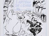 un dessin en noir et blanc représentant un ours dans les bois