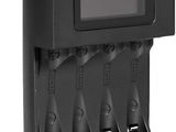 a close up of a charger with four batteries in it