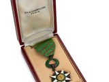 Gros plan sur une médaille dans un écrin, sur fond blanc