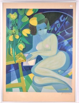 une image représentant un tableau d'une femme nue assise sur une chaise
