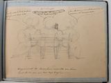 a drawing of a group of people sitting at a table