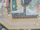 a painting of a group of people sitting around a fountain