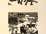 deux illustrations en noir et blanc représentant des personnes à cheval et un homme dans une calèche