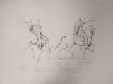 a drawing of a man riding a horse next to another man on a horse