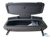 a black plastic case with a lid on a white background