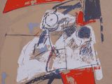 le dessin d'un homme tenant un drapeau, tracé sur une feuille de papier
