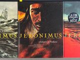 three books on a table with a picture of a man in a boat and a man in a boat