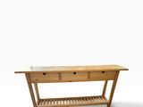 l'image d'une table en bois sous laquelle se trouve une étagère