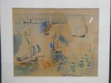 a picture of a watercolor painting of boats in the water