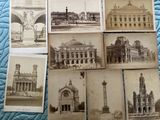 many old photographs of buildings on a blue blanket