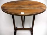 a wooden table with a label on it