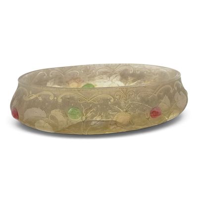 a picture of a glass bowl with a floral design on it