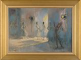 an image of a painting of a group of people walking down a street