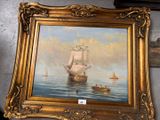 a picture of a painting of a ship in the water