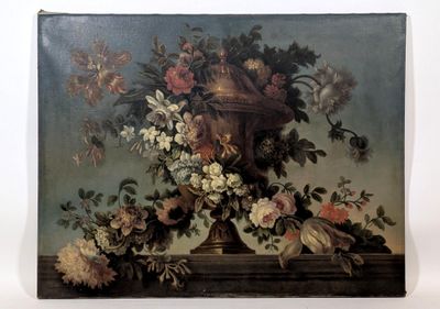 une peinture de fleurs dans un vase sur une table