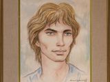 portrait d'un jeune homme aux cheveux longs et aux yeux bleus, dans un cadre doré