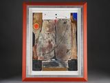 painting in a red frame on a black background with a white background