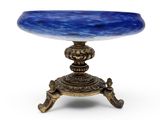 a close up of a table with a blue marble top