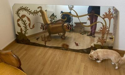 Grande glace années 50 peint à decor sous marin de poissons …